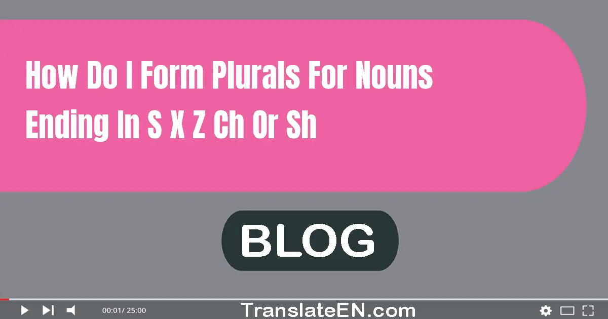 How do I form plurals for nouns ending in -s, -x, -z, -ch, or -sh?