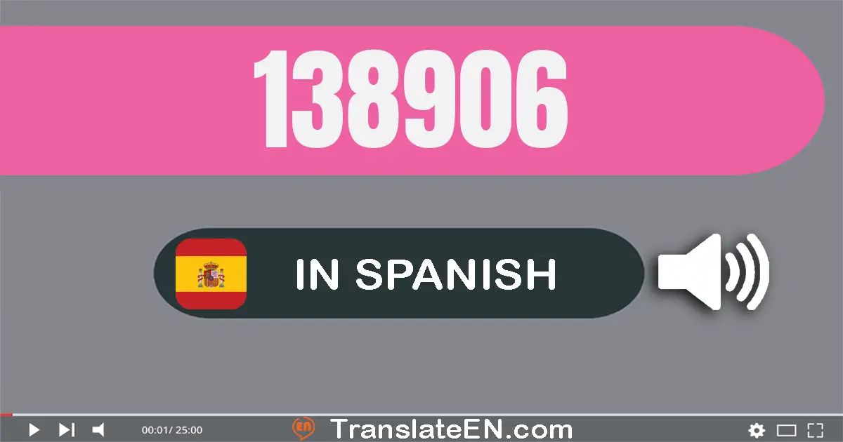 Write 138906 in Spanish Words: ciento treinta y ocho mil novecientos seis