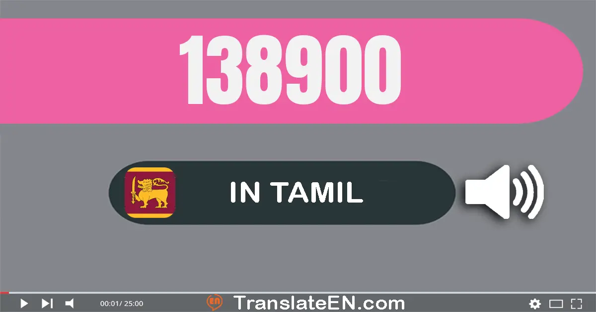 Write 138900 in Tamil Words: ஒன்று லட்சம் முப்பது எட்டு ஆயிரம் தொள்ளாயிரம்