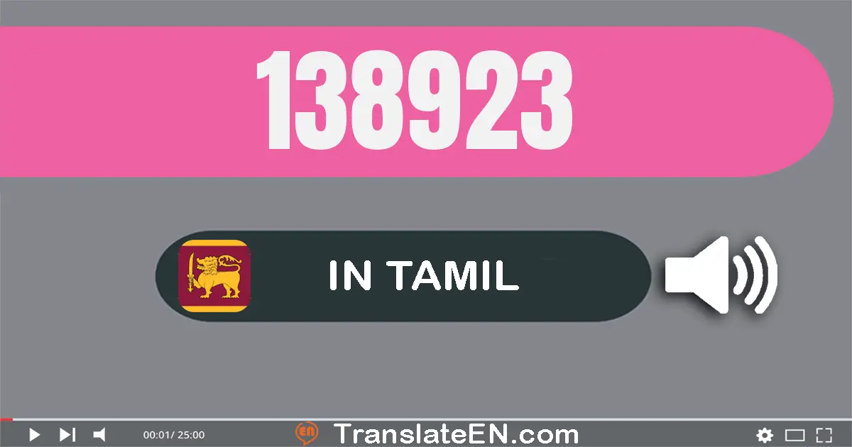 Write 138923 in Tamil Words: ஒன்று லட்சம் முப்பது எட்டு ஆயிரம் தொள்ளாயிரம் இருபது மூன்று