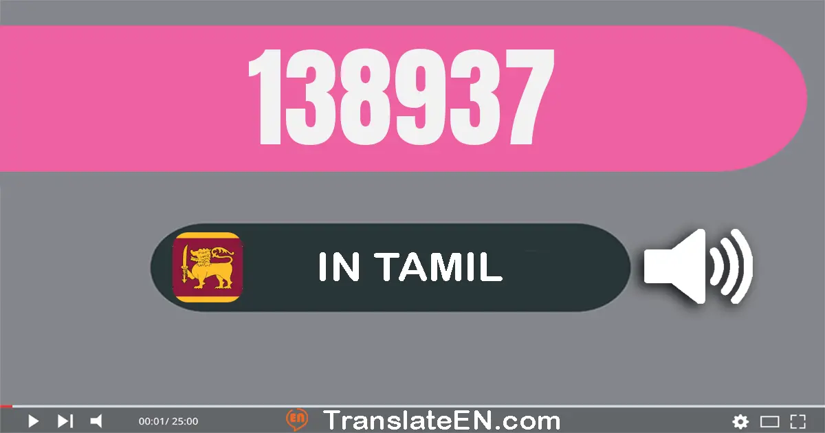 Write 138937 in Tamil Words: ஒன்று லட்சம் முப்பது எட்டு ஆயிரம் தொள்ளாயிரம் முப்பது ஏழு