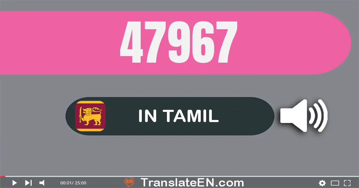 Write 47967 in Tamil Words: நாற்பது ஏழு ஆயிரம் தொள்ளாயிரம் அறுபது ஏழு