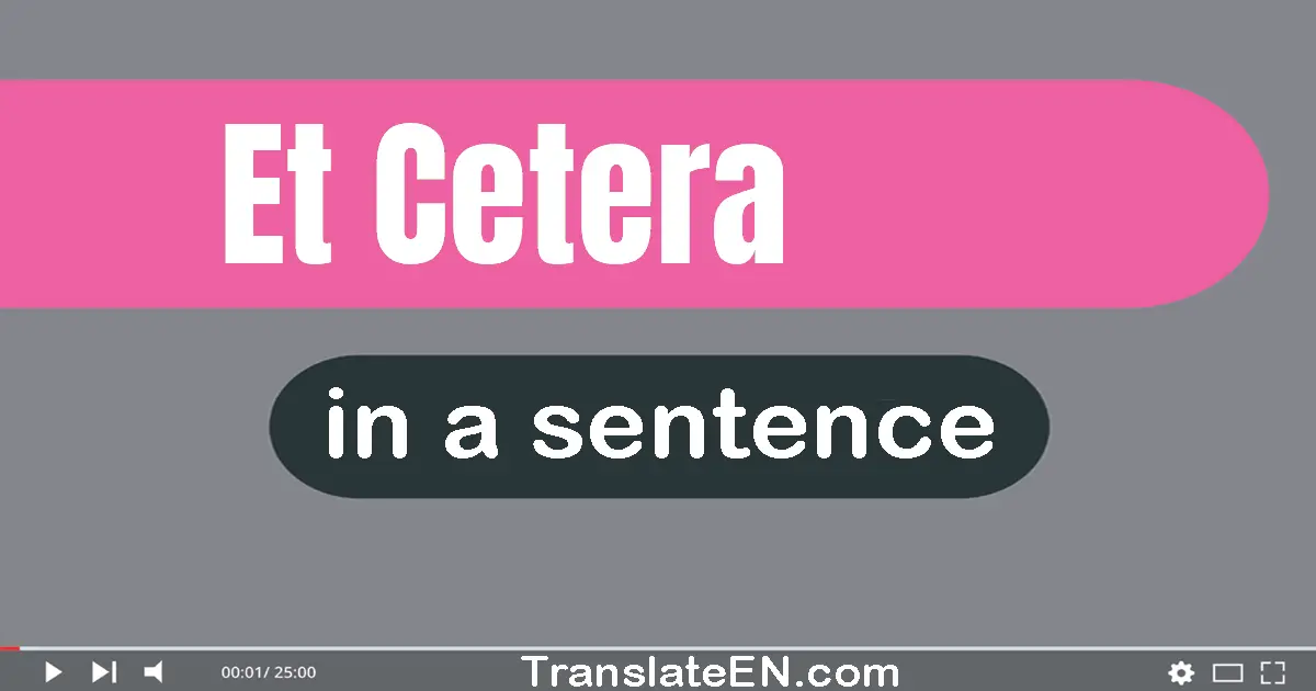 Use "et cetera" in a sentence | "et cetera" sentence examples