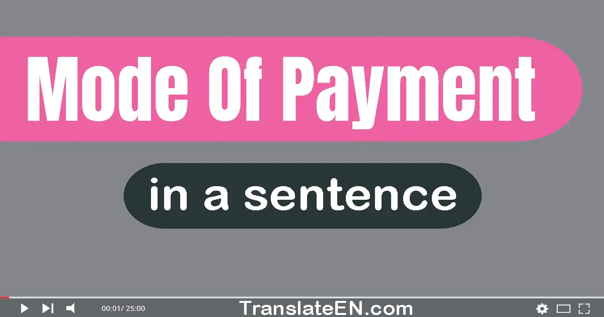 Use "mode of payment" in a sentence | "mode of payment" sentence examples
