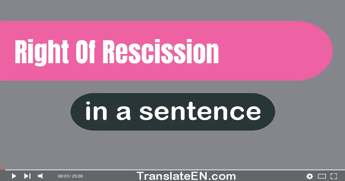 Right Of Rescission in a sentence