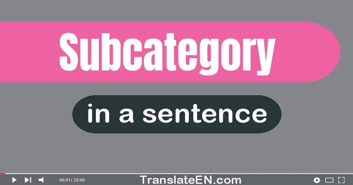 Use "subcategory" in a sentence | "subcategory" sentence examples